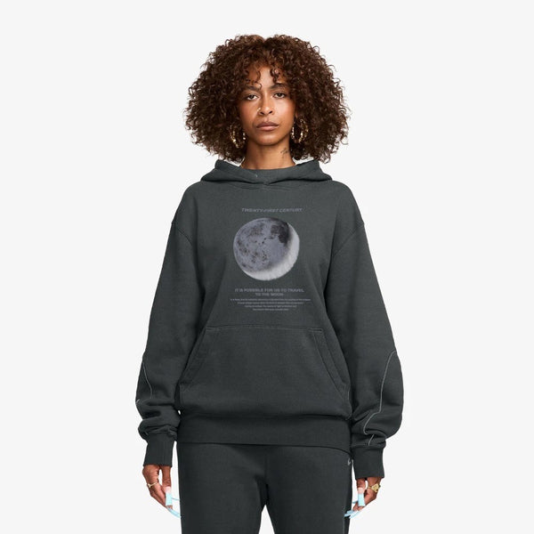 Kapüşonlu İçi Polar Moon Baskılı Füme Unisex Hoodie Sweatshirt