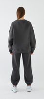 Unisex Oversize Sweatshirt Basic Füme – Bisiklet Yaka, 3 İplik Şardonlu Polar
