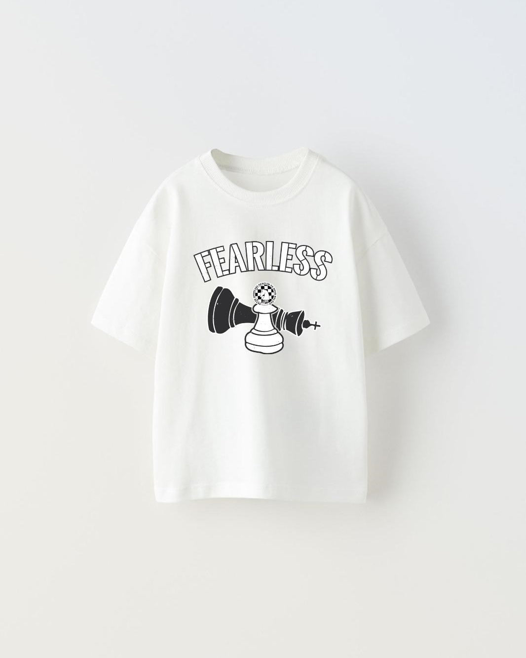 Fearless Yazılı Satranç Tasarım Baskılı Beyaz Çocuk T-Shirt