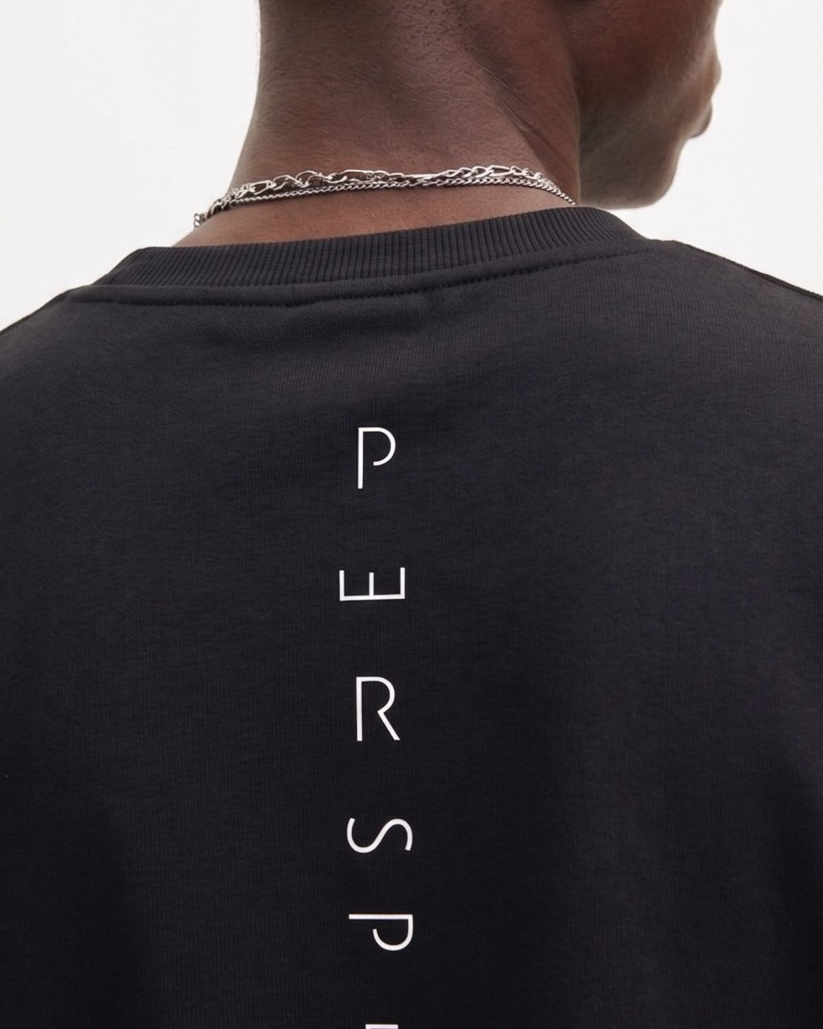 Erkek Oversize Sweatshirt Perspectiv Baskılı Siyah – Bisiklet Yaka, 3 İplik Şardonlu Polar