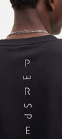 Erkek Oversize Sweatshirt Perspectiv Baskılı Siyah – Bisiklet Yaka, 3 İplik Şardonlu Polar