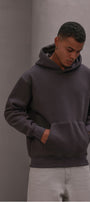 Erkek Oversize Sweatshirt Hoodie CHMP Yazlı Baskılı Füme – Kapüşonlu, 3 İplik Polar, Kanguru Cepli