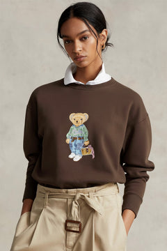 Kadın Oversize Sweatshirt Weekend Bear Baskılı Kahverengi – Bisiklet Yaka, 3 İplik Şardonlu