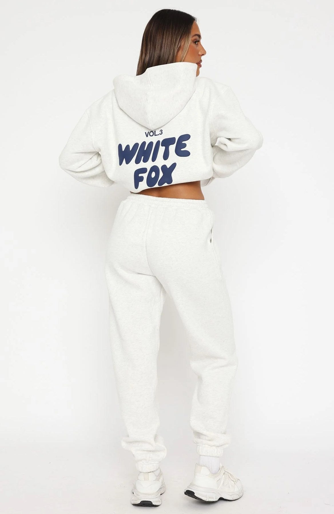 White Fox Kadın Vol Baskılı %100 Pamuk Mineral Gri Kapüşonlu Oversize Hoodie