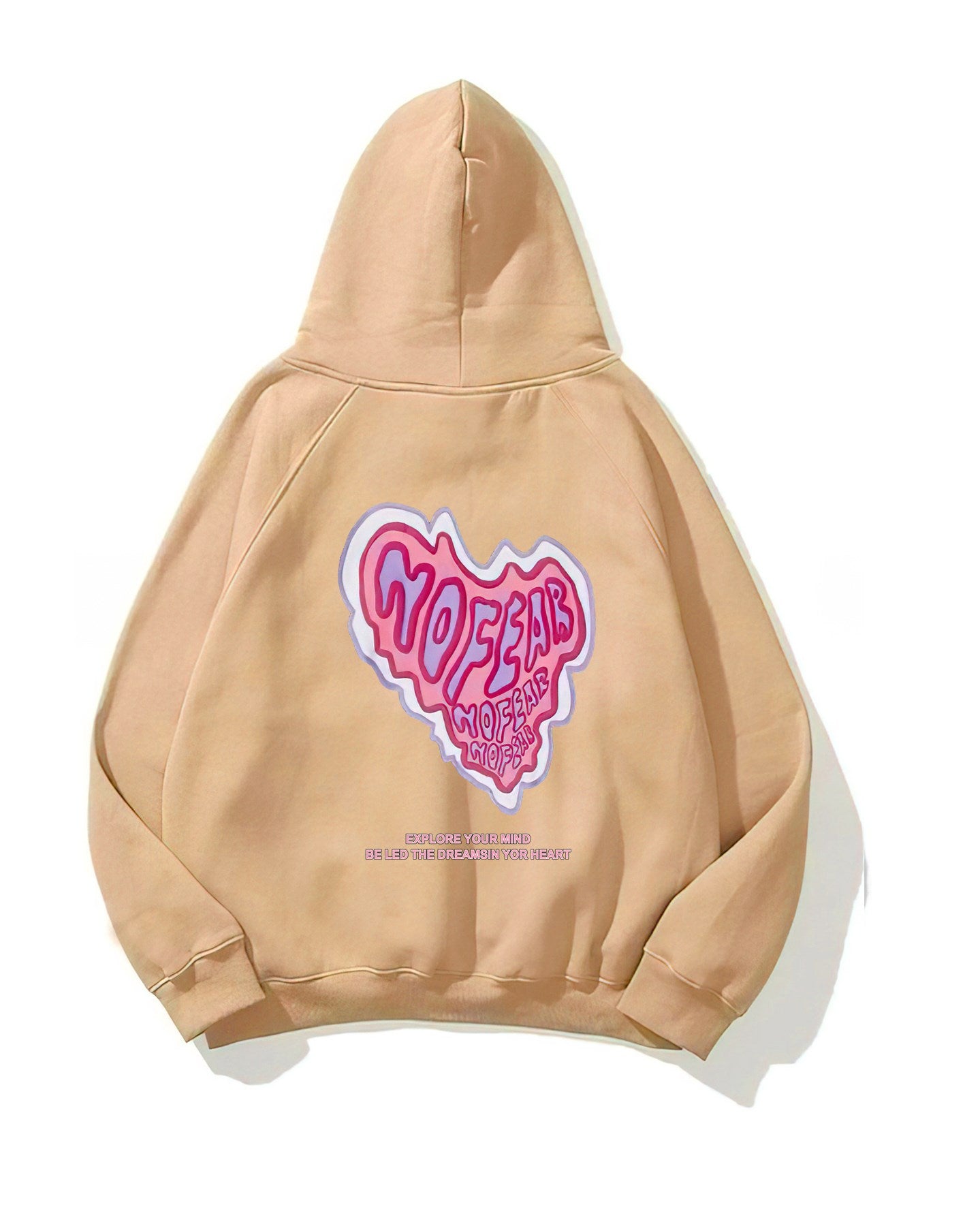 Kapüşonlu İçi Polar No Fear Baskılı Bej Unisex Oversize Hoodie Sweatshirt