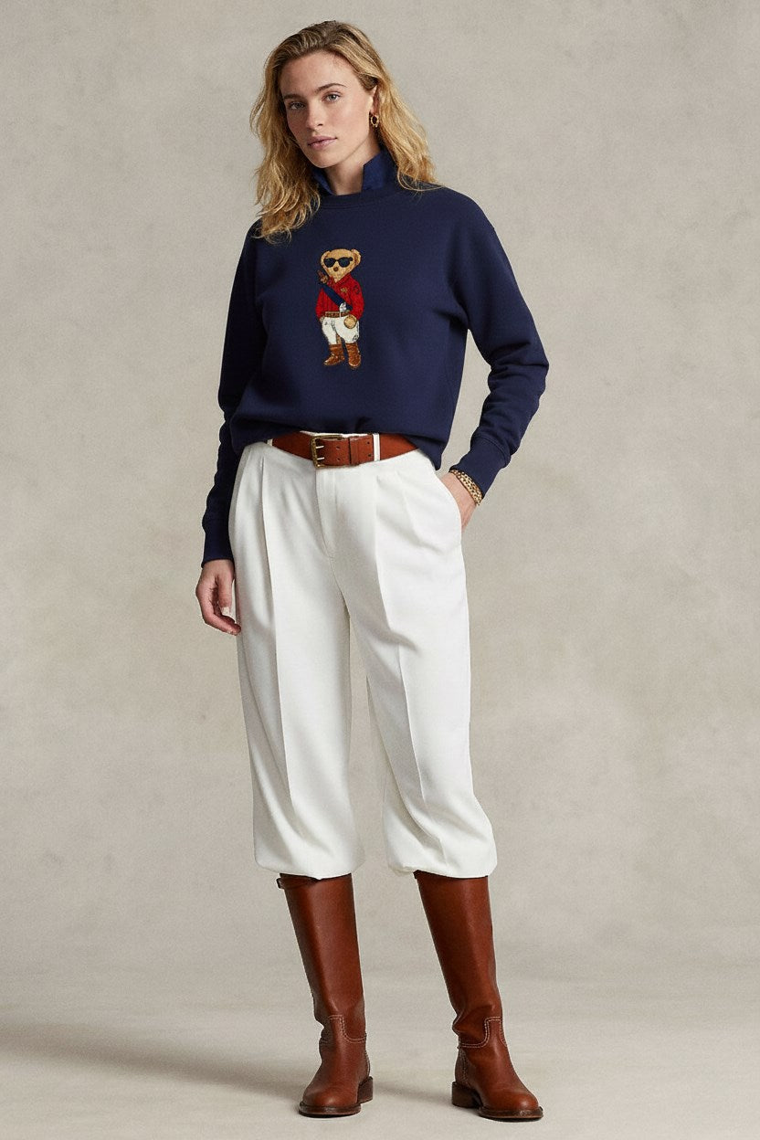 Kadın Oversize Sweatshirt Regatta Bear Baskılı Lacivert – Bisiklet Yaka, 3 İplik Şardonlu