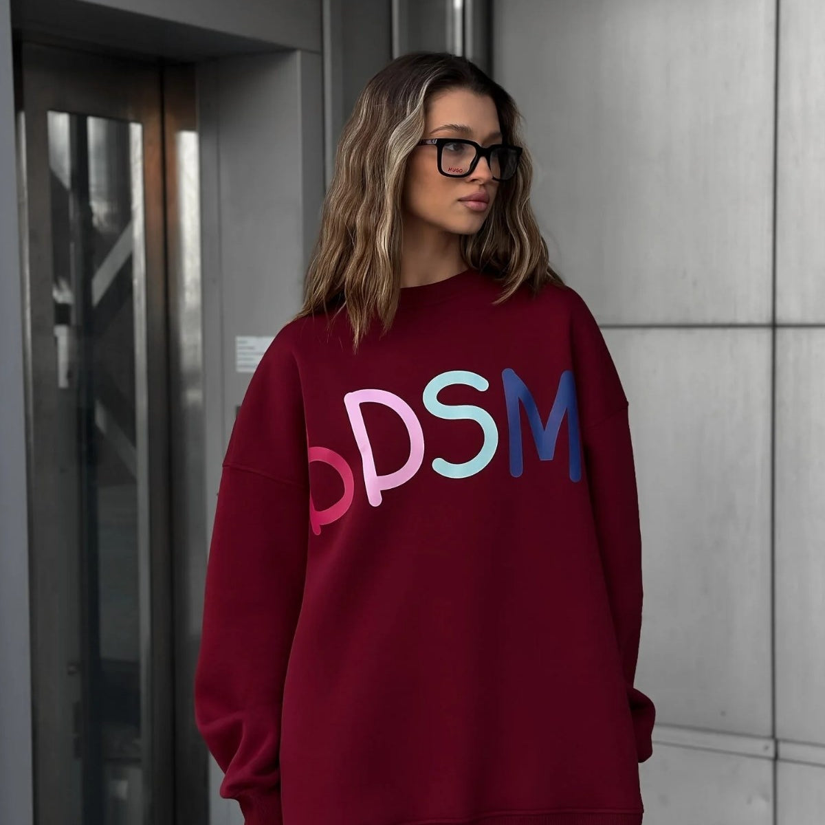 Kadın Oversize Sweatshirt Elbise Color Pop Baskılı Bordo – Bisiklet Yaka, 3 İplik Şardonlu Polar