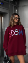 Kadın Oversize Sweatshirt Elbise Color Pop Baskılı Bordo – Bisiklet Yaka, 3 İplik Şardonlu Polar