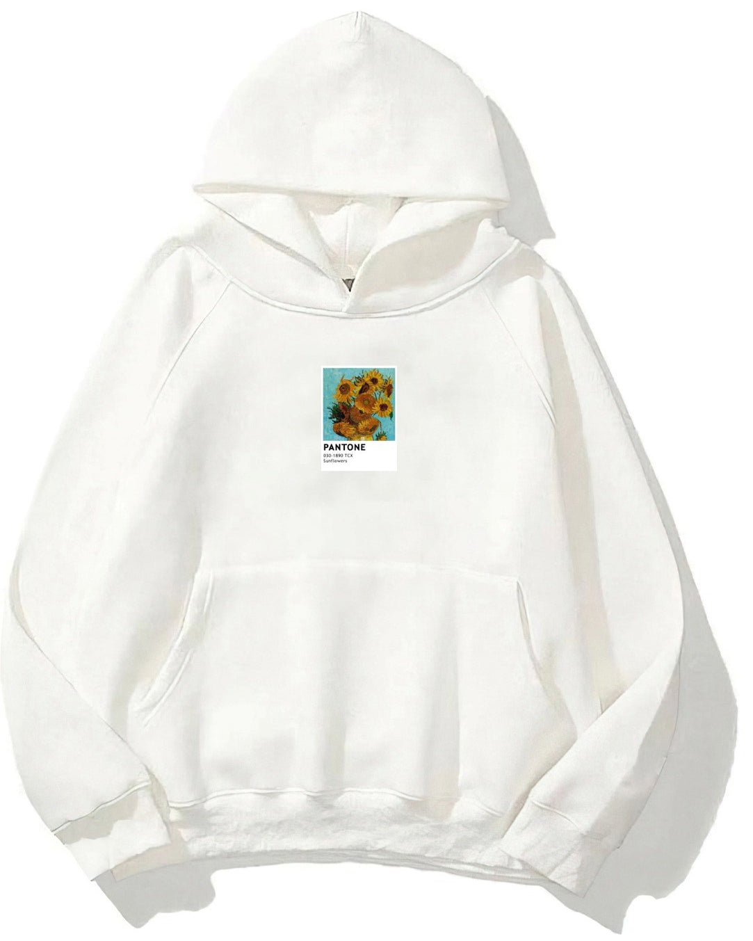 Kapüşonlu İçi Polar Sunflowers Baskılı Beyaz Unisex Oversize Hoodie Sweatshirt