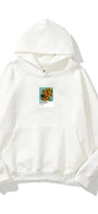 Kapüşonlu İçi Polar Sunflowers Baskılı Beyaz Unisex Oversize Hoodie Sweatshirt