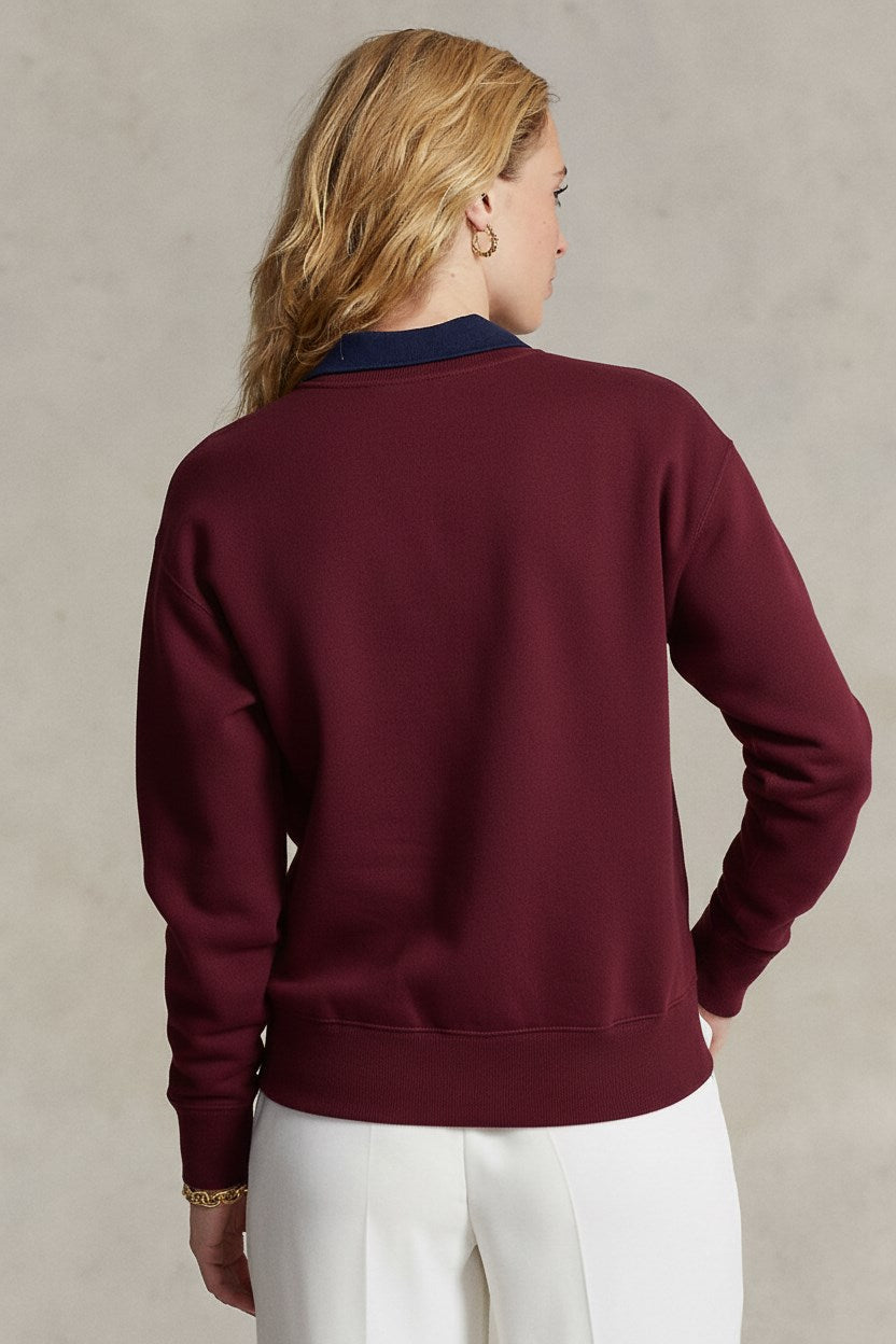 Kadın Oversize Sweatshirt Regatta Bear Baskılı Bordo – Bisiklet Yaka, 3 İplik Şardonlu
