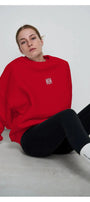 Kırmızı Unisex Loewe Yüksek Baskı Bisiklet Yaka Oversize Sweatshirt