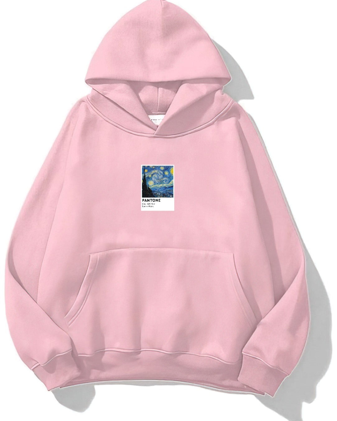Kapüşonlu İçi Polar Starry Night Baskılı Pembe Unisex Oversize Hoodie Sweatshirt
