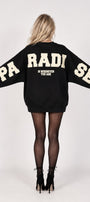 Kadın Oversize Sweatshirt Paradise Varsity Kabartma Baskılı Siyah – Bisiklet Yaka, 3 İplik Şardonlu Polar