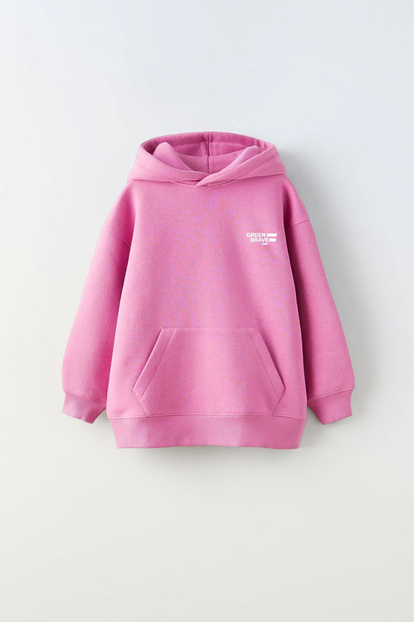 Kapüşonlu İçi Polar Great View Yazı Baskılı Pembe Unisex Çocuk Hoodie Sweatshirt