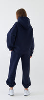 Oversize Unisex Sweatshirt Hoodie Lacivert – Kapüşonlu, 3 İplik Şardonlu Polar, Kanguru Cepli, Basic