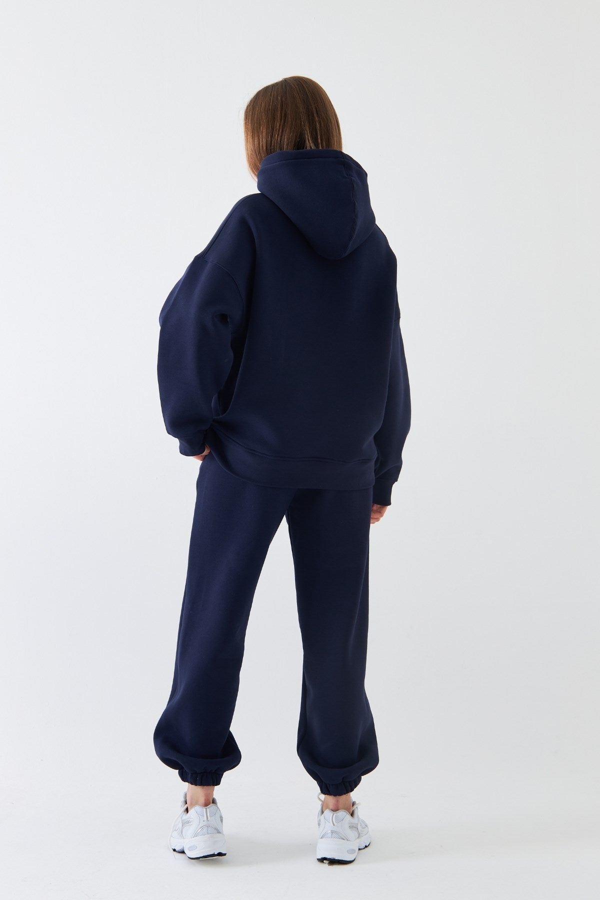 Oversize Unisex Sweatshirt Hoodie Lacivert – Kapüşonlu, 3 İplik Şardonlu Polar, Kanguru Cepli, Basic