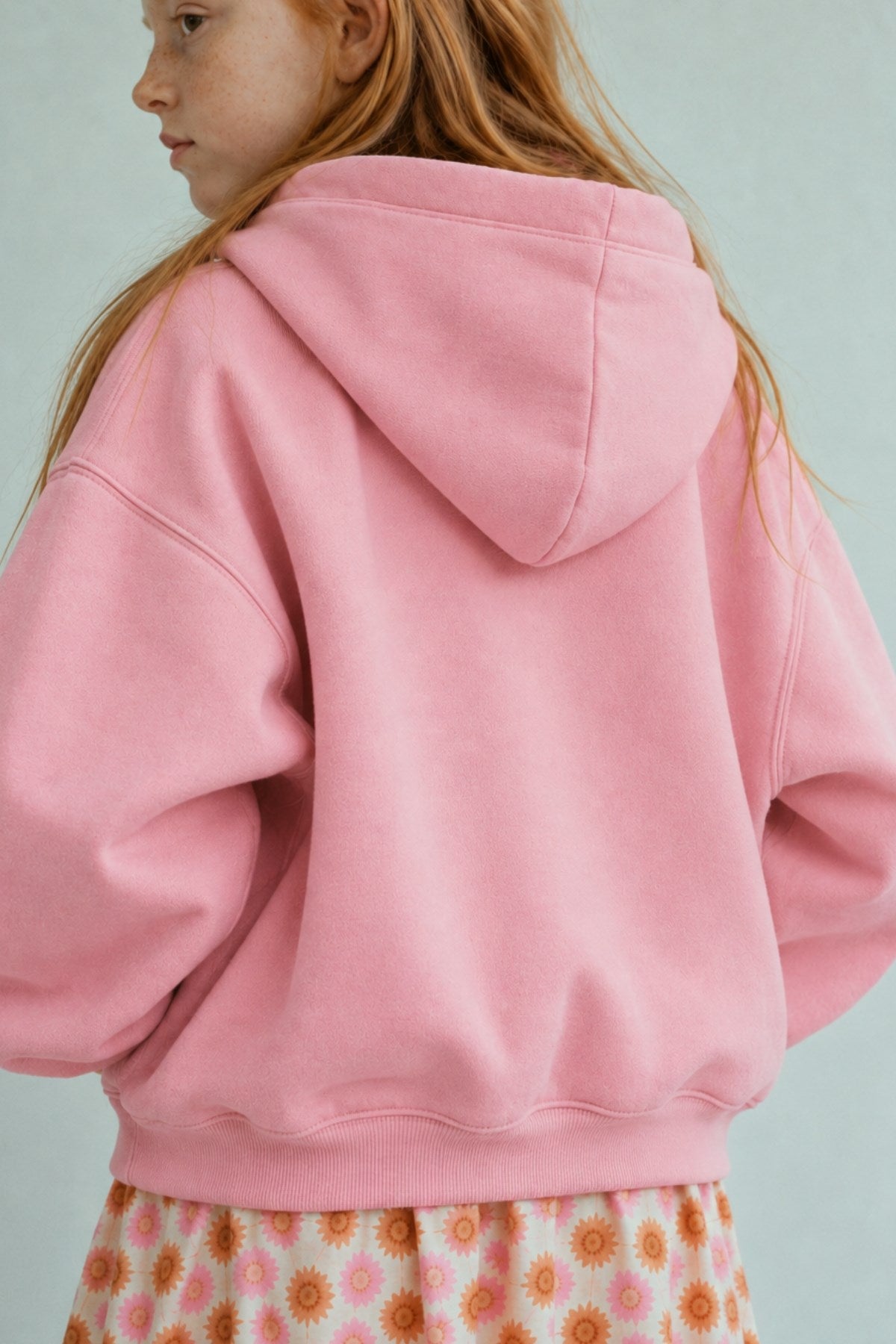 Kız Çocuk Oversize Hoodie Love Mount Baskılı Pembe – Kapüşonlu, Cepli, 3 İplik Polar