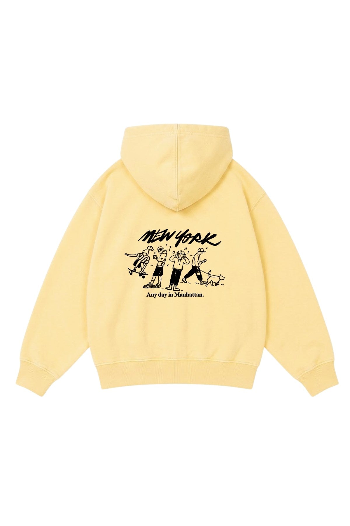 Erkek Çocuk Oversize Hoodie Sweatshirt DAY IN NYC Baskılı Sarı – Kapüşonlu, Cepli, 3 İplik Polar