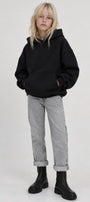 Kız Çocuk Oversize Basic Hoodie Sweatshirt Siyah – Kapüşonlu, Kanguru Cepli, 3 İplik Polar