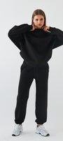 Unisex Oversize Eşofman Takımı Basic Siyah – Bisiklet Yaka, Lastikli Paça, 3 İplik Şardonlu Polar