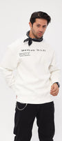 Bisiklet Yaka İçi Polar Unknown Desire Yazı Baskılı Beyaz Oversize Sweatshirt