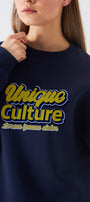 Kadın Oversize Sweatshirt Unique Culture Baskılı Lacivert – Bisiklet Yaka, 3 İplik Şardonlu Polar