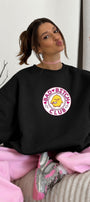 Kadın Oversize Sweatshirt Elbise Bad Club Siyah – Bisiklet Yaka, 3 İplik Şardonlu Polar