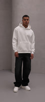 Erkek Oversize Sweatshirt Hoodie CHMP Yazlı Baskılı Beyaz – Kapüşonlu, 3 İplik Polar, Kanguru Cepli