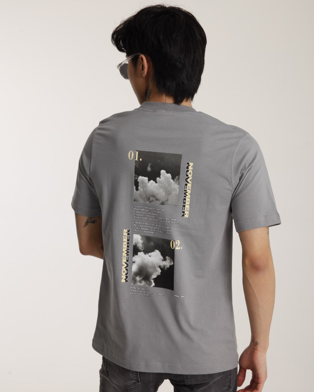 Oversize Bisiklet Yaka Erkek 2 İplik November Baskılı Pamuk T-shirt