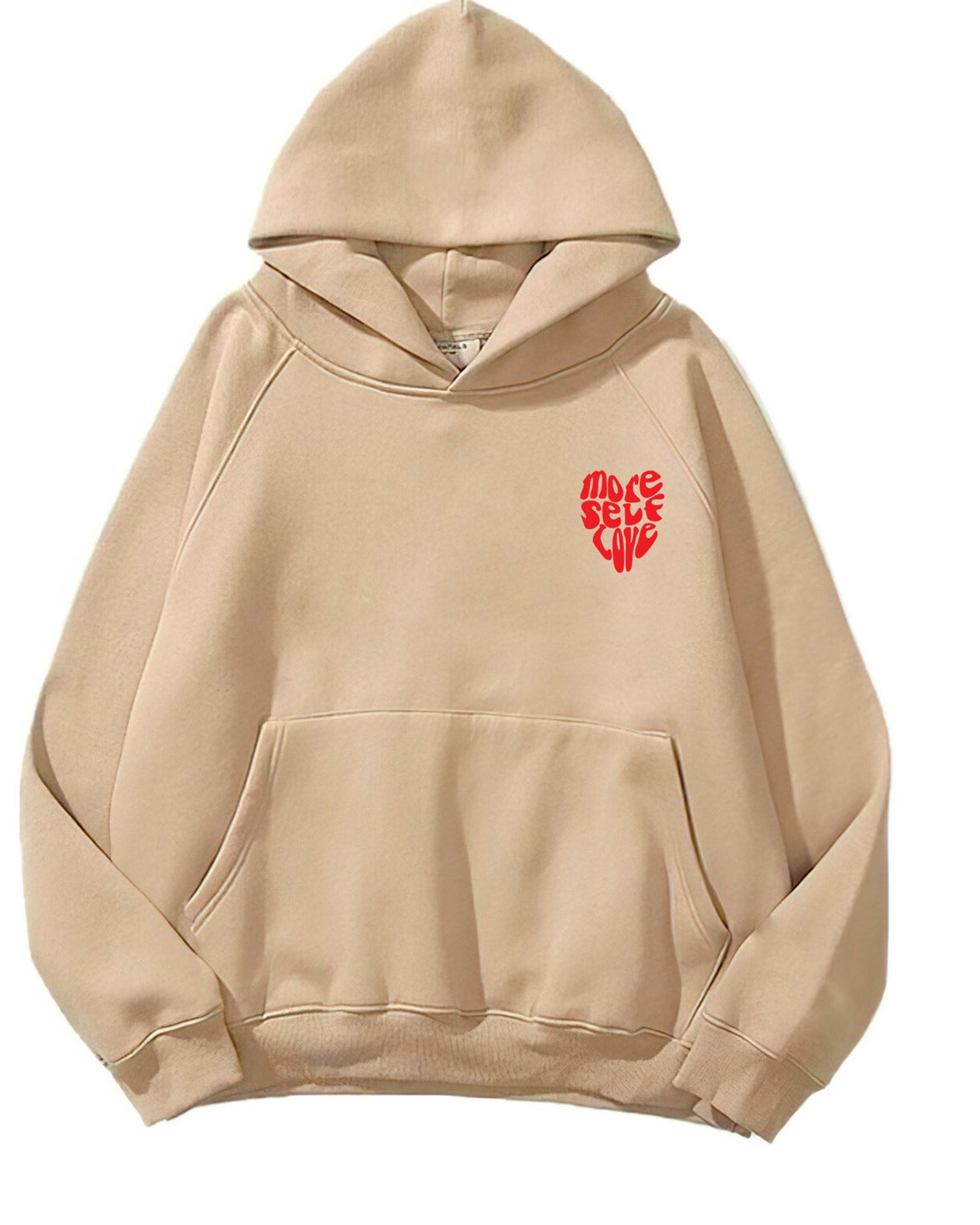 Kapüşonlu İçi Polar More Self Love Baskılı Bej Unisex Hoodie Sweatshirt
