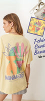 Kadın Sarı Oversize Minimalist Yazılı Sanat Desenli Tişört  Hediye Çanta ve Bandana Seti