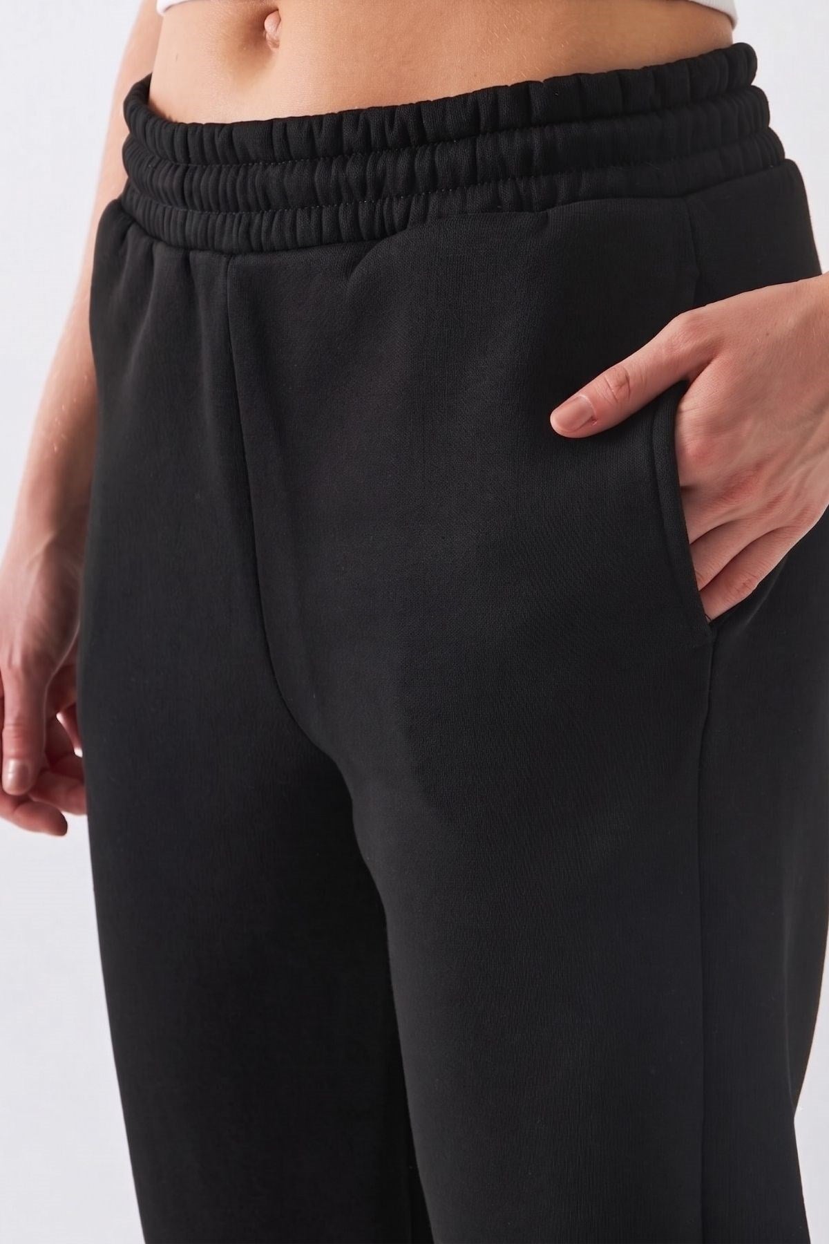 Unisex Oversize Eşofman Takımı Champ & Leisure Baskılı Siyah–3 İplik Polar, Kapüşonlu Üst, Lastikli Alt
