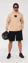 Kapüşonlu İçi Polar Syzygy Yazı Baskılı Bej Oversize Hoodie Sweatshirt