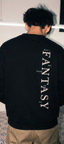 Erkek Oversize Sweatshirt Fantasy Back Baskılı Siyah – Bisiklet Yaka, 3 İplik Şardonlu Polar