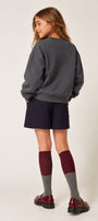 Kız Çocuk Oversize Sweatshirt Basic Füme – Bisiklet yaka, 3 iplik şardonlu polar