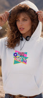 Kadın Oversize Hoodie Back To The 90’s Baskılı Beyaz - Kapüşonlu, Kanguru Cepli, 3 İplik Polar