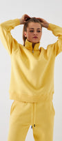 Unisex Oversize Sweatshirt Basic Sarı – Yarım Fermuar Dik Yaka, 3 İplik Şardonlu Polar
