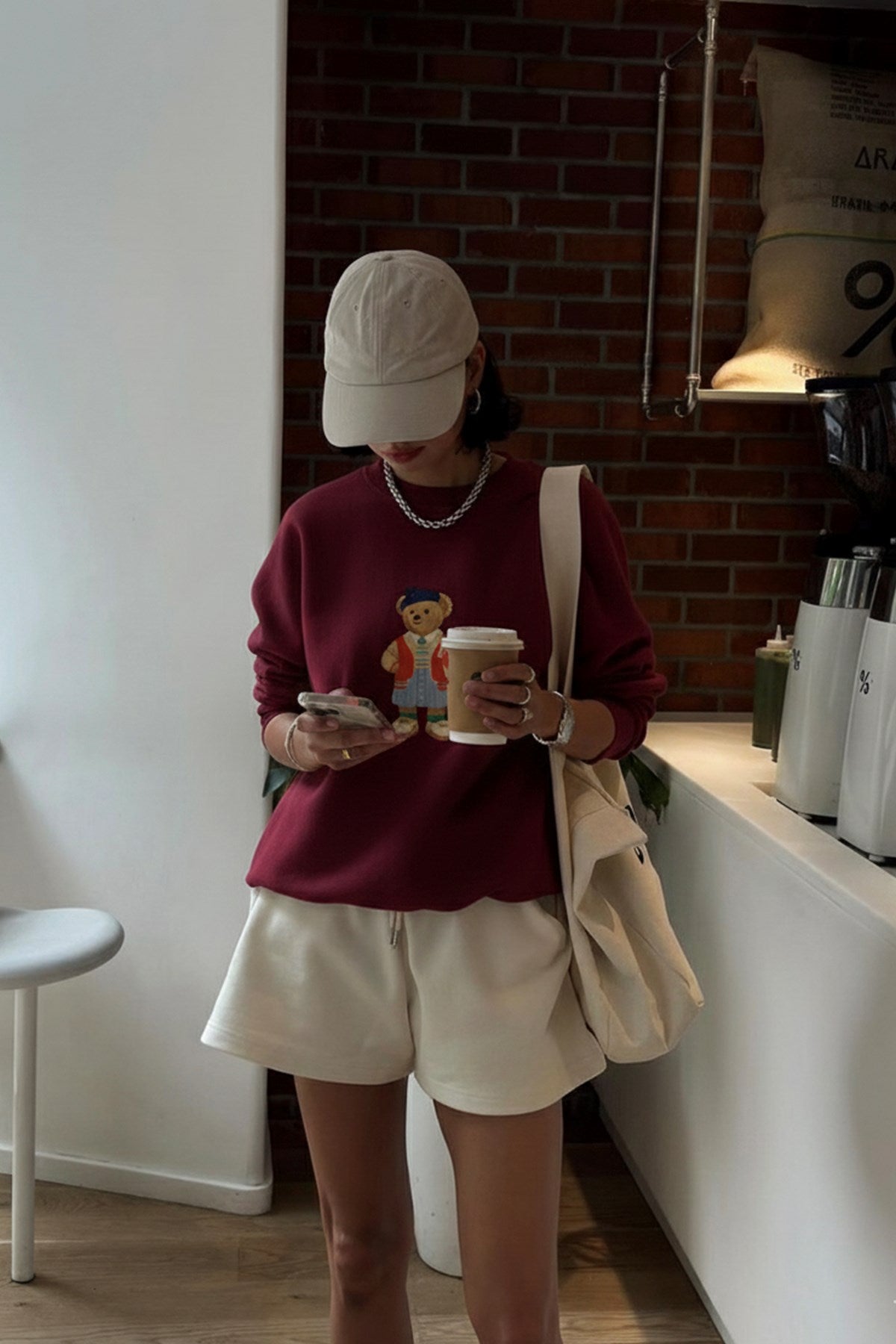 Kadın Oversize Sweatshirt Campus Bear Baskılı Bordo – Bisiklet Yaka, 3 İplik Şardonlu Polar