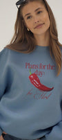 Kadın Oversize Sweatshirt Be Hot Baskılı Marine – Bisiklet Yaka, 3 İplik Şardonlu Polar