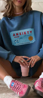 Kadın Oversize Sweatshirt Elbise Anxiety Bar Baskılı Marine – Bisiklet Yaka, 3 İplik Şardonlu Polar