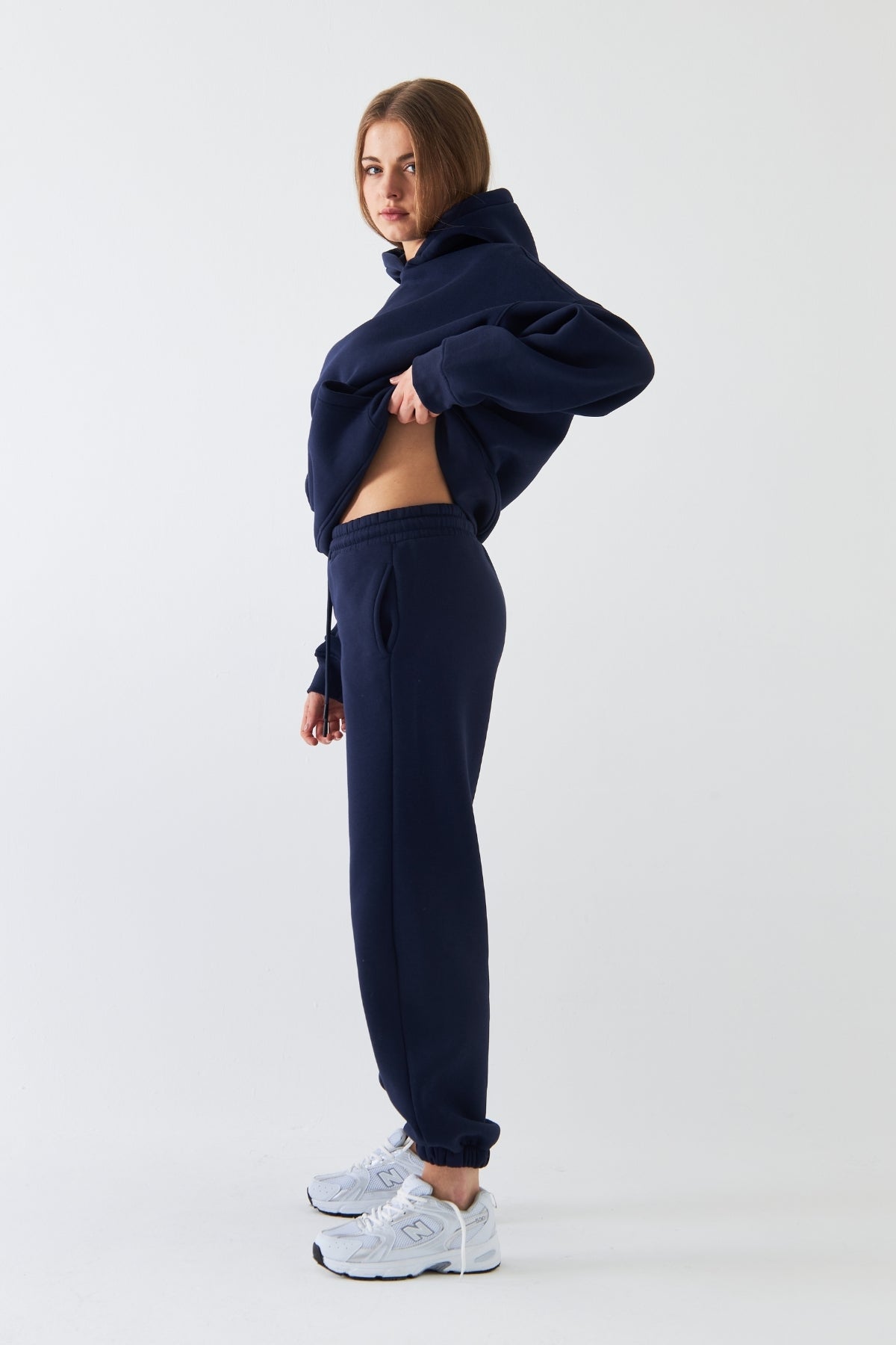 Oversize Unisex Eşofman Takımı Lacivert – Basic, 3 İplik Polar; Kapüşonlu Üst, Lastikli Alt