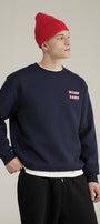 Unisex Oversize Sweatshirt Norf Sarf Harita Baskılı Lacivert – Bisiklet Yaka, 3 İplik Şardonlu Polar