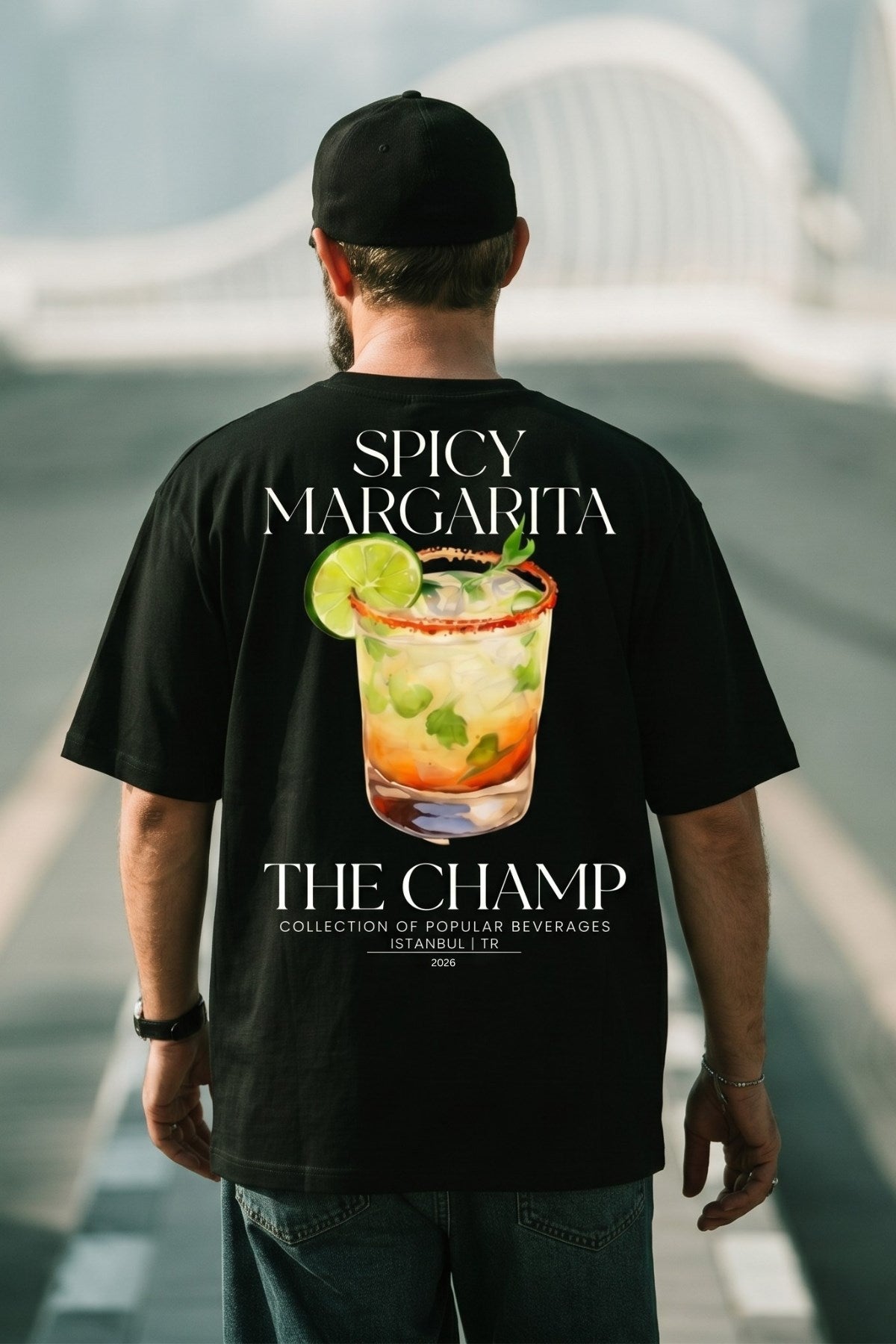 Unisex Oversize Tişört Spicy Margarita Baskılı Siyah – Bisiklet Yaka, Rahat Kalıp, %100 Pamuk