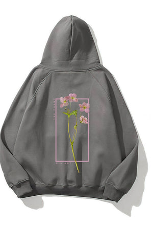 Kapüşonlu İçi Polar Flowers Baskılı Füme Unisex Hoodie Sweatshirt