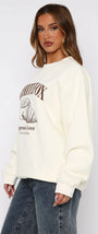White Fox Krem Kadın Espresso Love Yazılı Bisiklet Yaka Oversize Sweatshirt