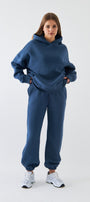  Oversize Unisex Sweatshirt Hoodie Marine – Kapüşonlu, 3 İplik Şardonlu Polar, Kanguru Cepli, Basic