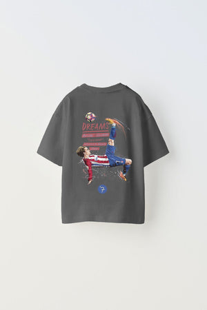 Earned Not Gıven Yazılı Futbol Tasarım Baskılı Füme Çocuk T-shirt