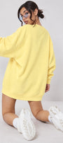 Kadın Oversize Sweatshirt Elbise Sweet Mood Baskılı Sarı – Bisiklet Yaka, 3 İplik Şardonlu Polar
