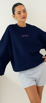 Kadın Oversize Sweatshirt CHMP STUDIOS Lacivert – Bisiklet Yaka, 3 İplik Şardounlu Polar